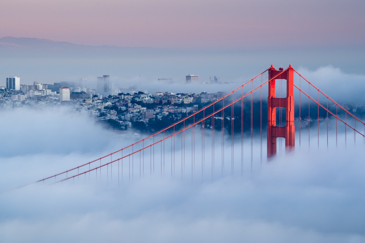 Karl the Fog drifting through the Golden Gate Bridge