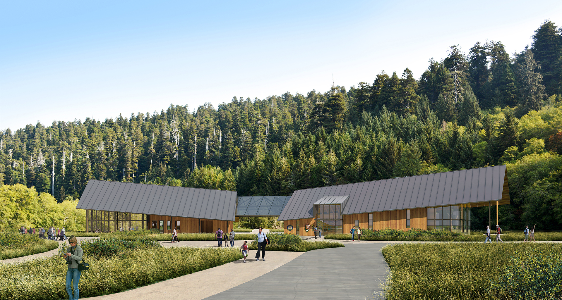 Exterior Rendering Of the Redwood Visitor Center Designed By Siegel & Strain Architects And Recipient Of A 2021 American Architecture Award