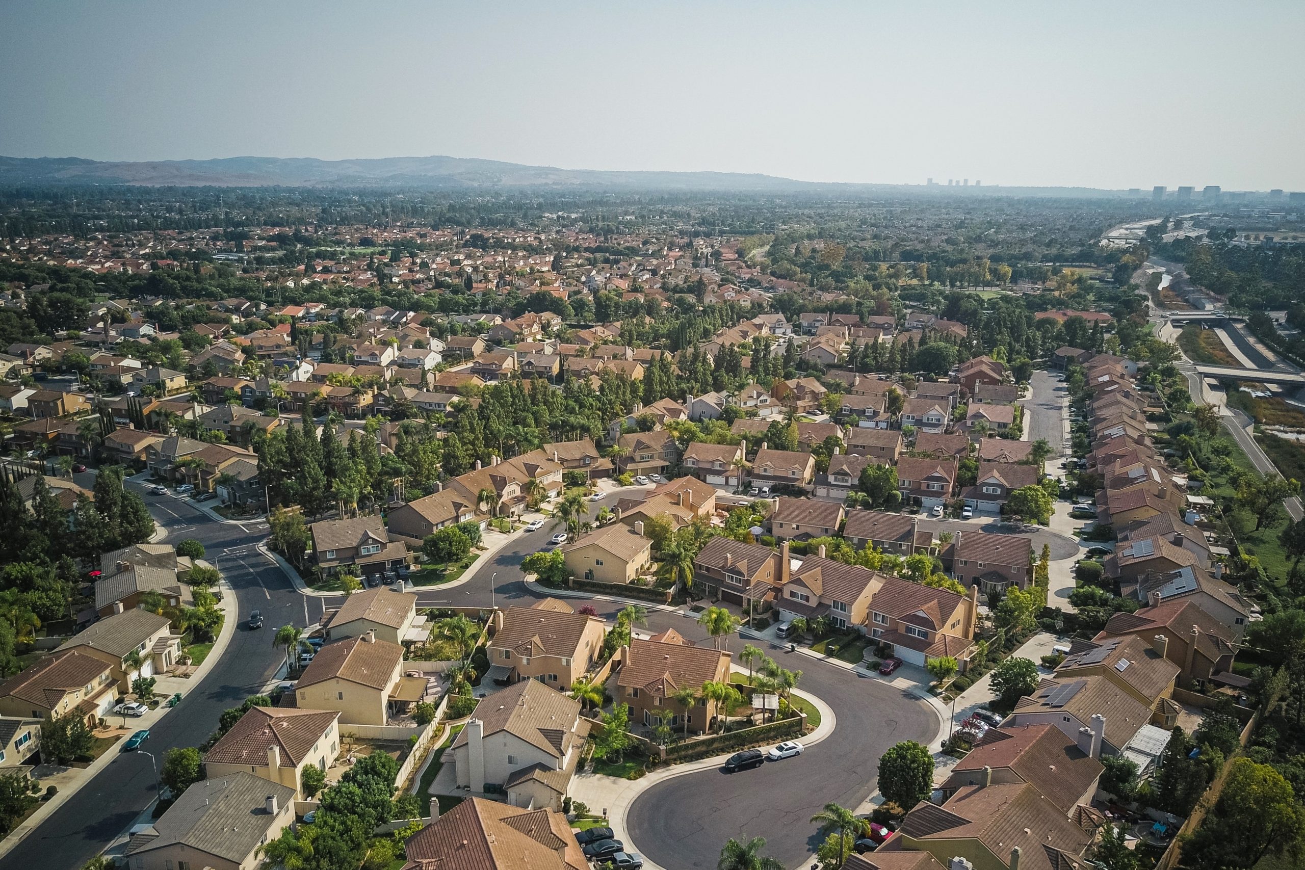 a suburban neighborhood view from the sky
